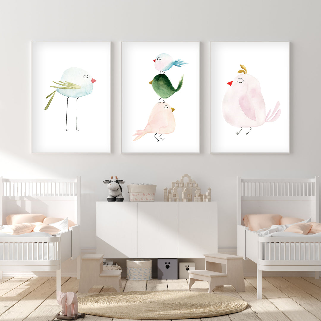 Pastel Pink Bird - Watercolor Nursery Wall Art - The Small Art Project