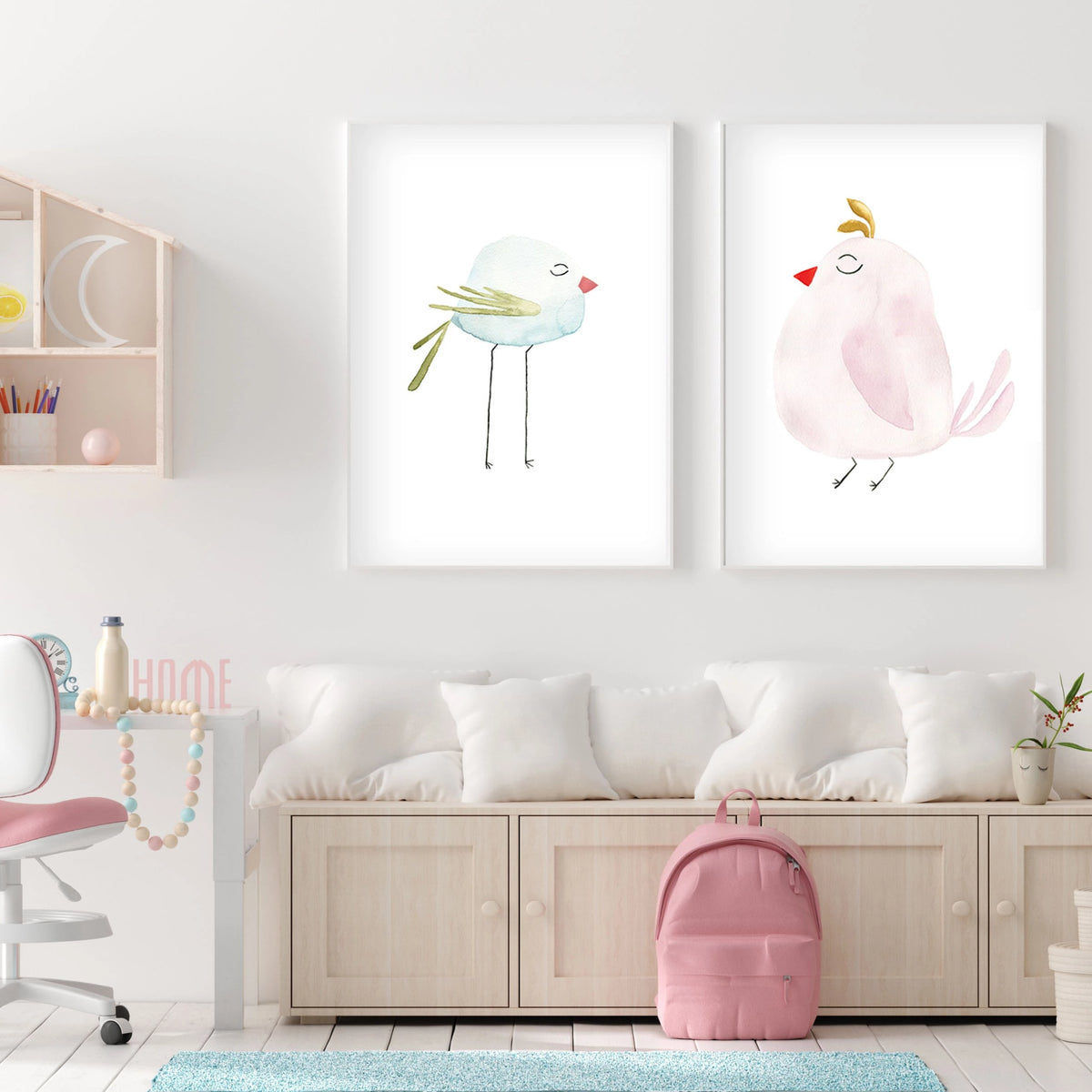 Pastel Pink Bird - Watercolor Nursery Wall Art - The Small Art Project