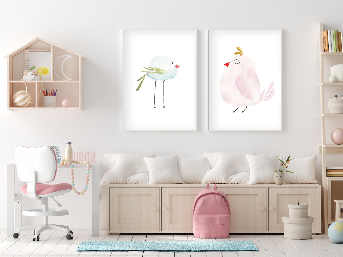 Pastel Blue Bird - Watercolor Nursery Wall Art - The Small Art Project