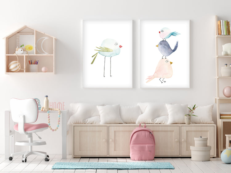 Pastel Blue Bird - Watercolor Nursery Wall Art - The Small Art Project