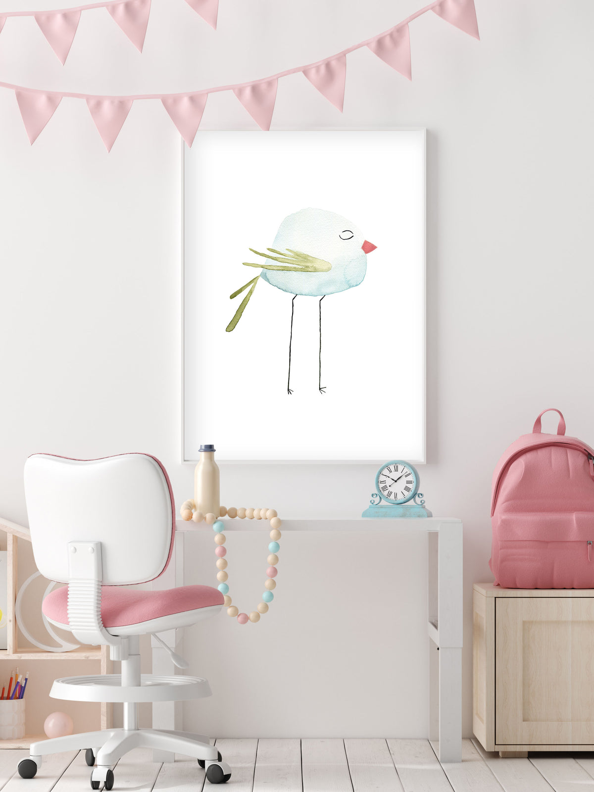 Pastel Blue Bird - Watercolor Nursery Wall Art - The Small Art Project