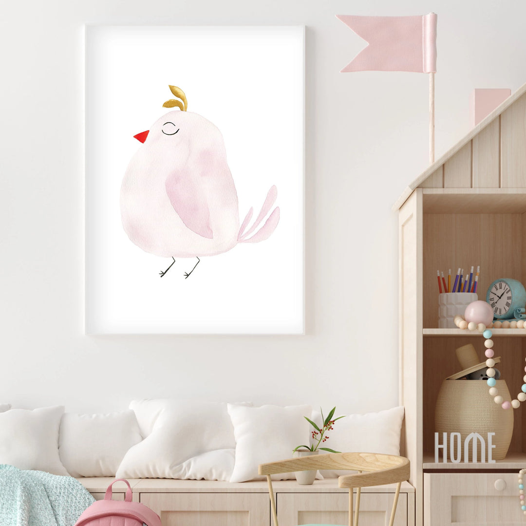 Pastel Pink Bird - Watercolor Nursery Wall Art - The Small Art Project