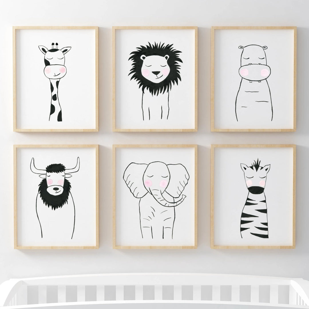 Black & White Elephant - Safari Animals Nursery - The Small Art Project