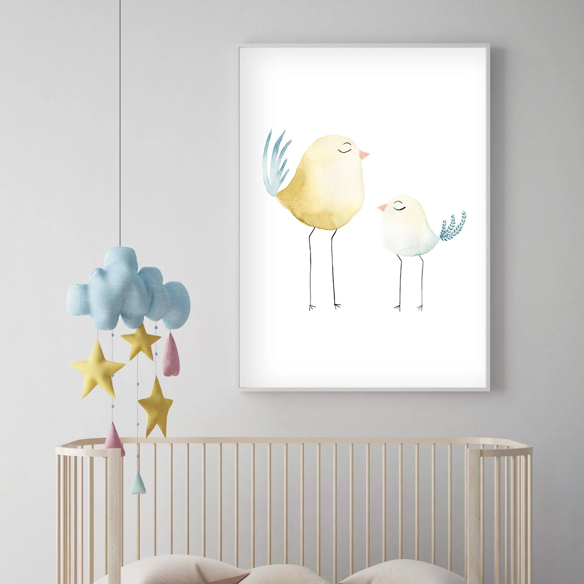 Set of 4 Pastel Birds - Watercolor Nursery Wall Art - The Small Art Project