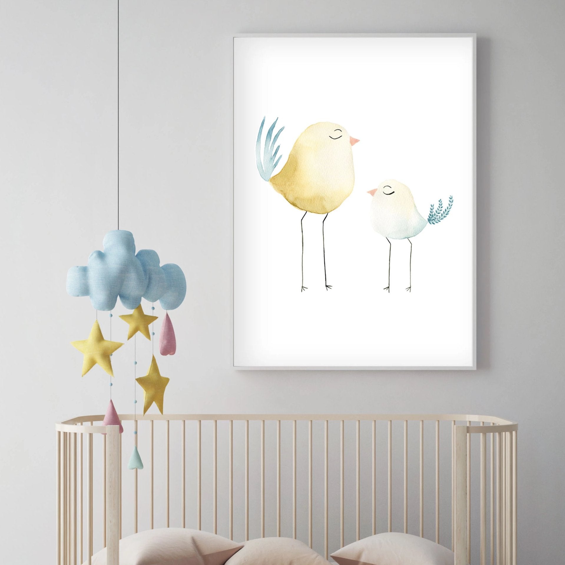 Pastel 2 Birds - Watercolor Nursery Wall Art - The Small Art Project