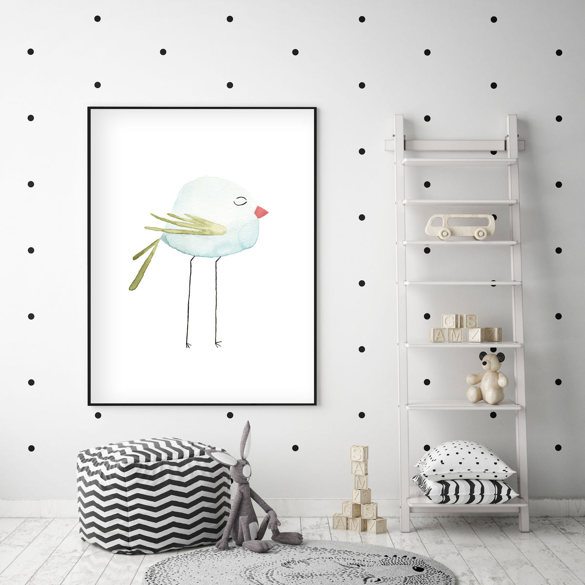 Pastel Blue Bird - Watercolor Nursery Wall Art - The Small Art Project