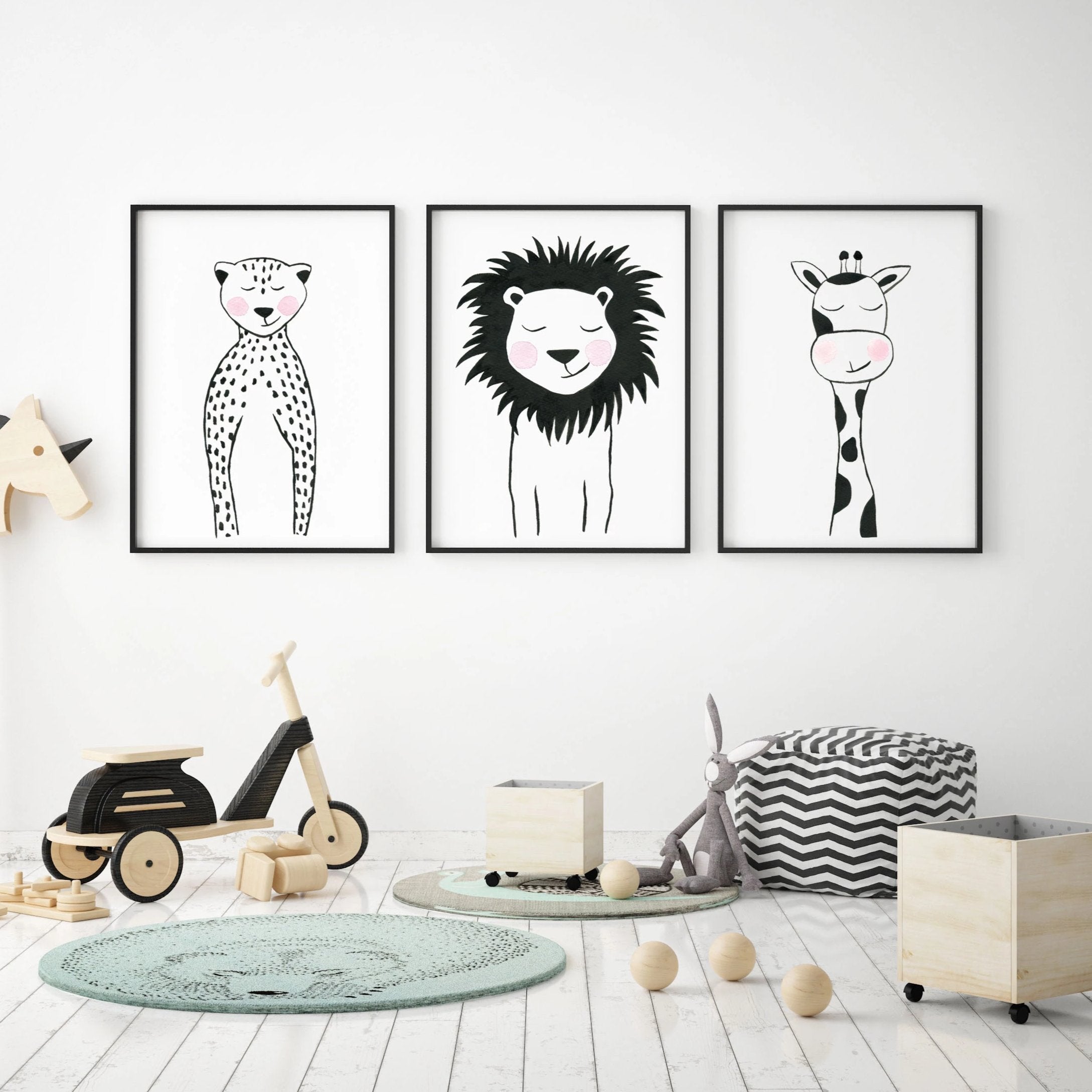Black & White Cheetah - Safari Animals Nursery - The Small Art Project