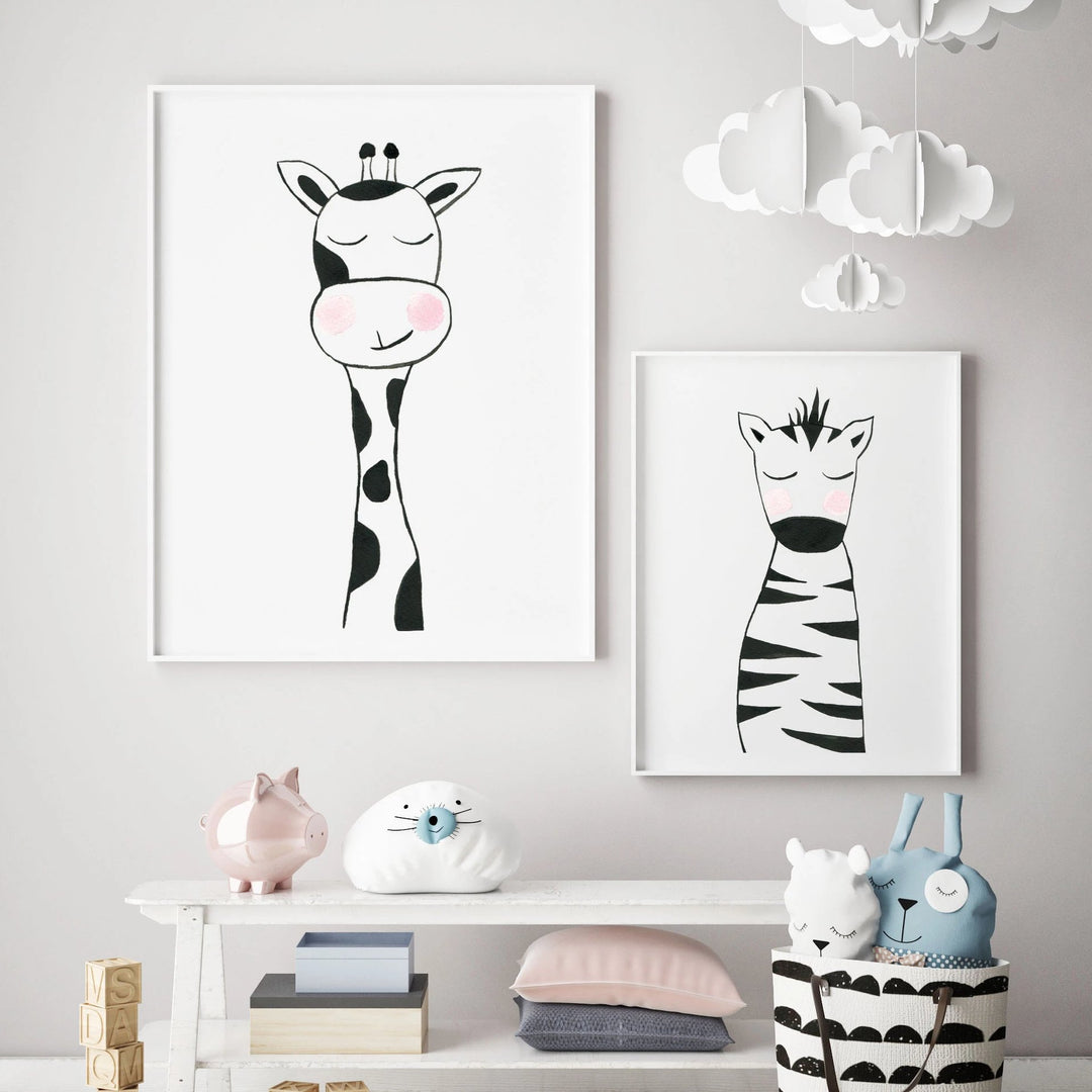Black & White Giraffe - Safari Animals Nursery - The Small Art Project