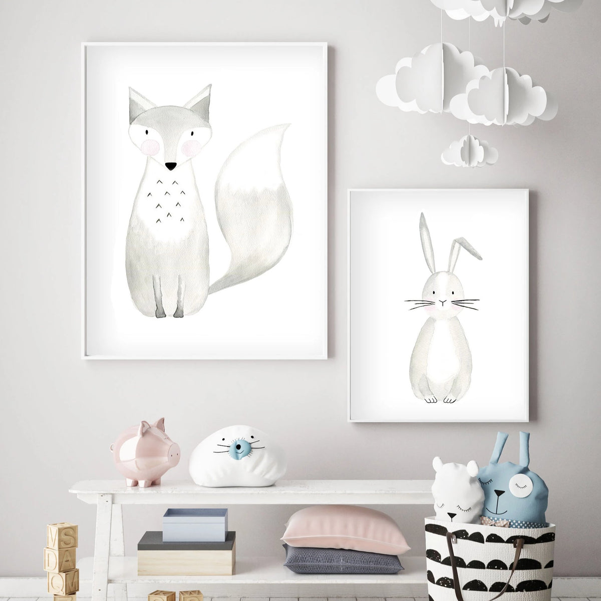 Set of 2 Woodland Animals - Watercolor Nursery Wall Art - The Small Art Project