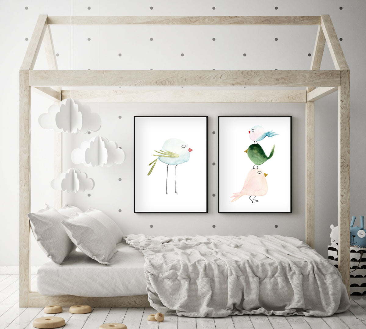 Pastel Blue Bird - Watercolor Nursery Wall Art - The Small Art Project