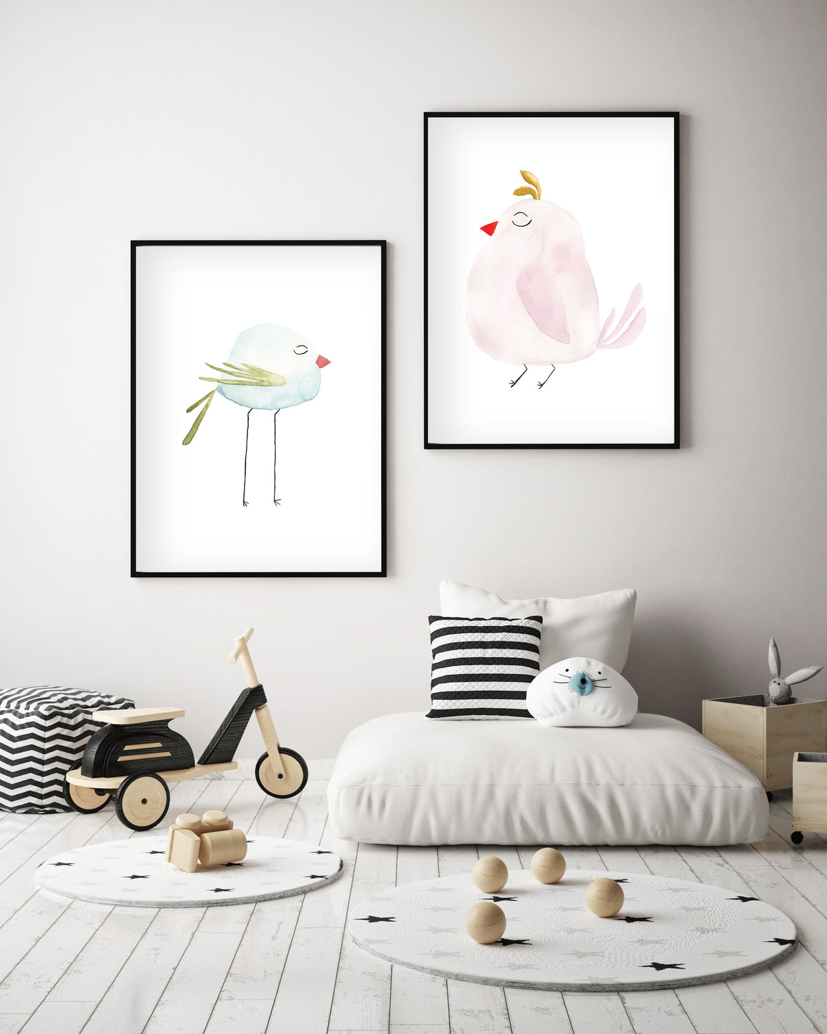Pastel Blue Bird - Watercolor Nursery Wall Art - The Small Art Project